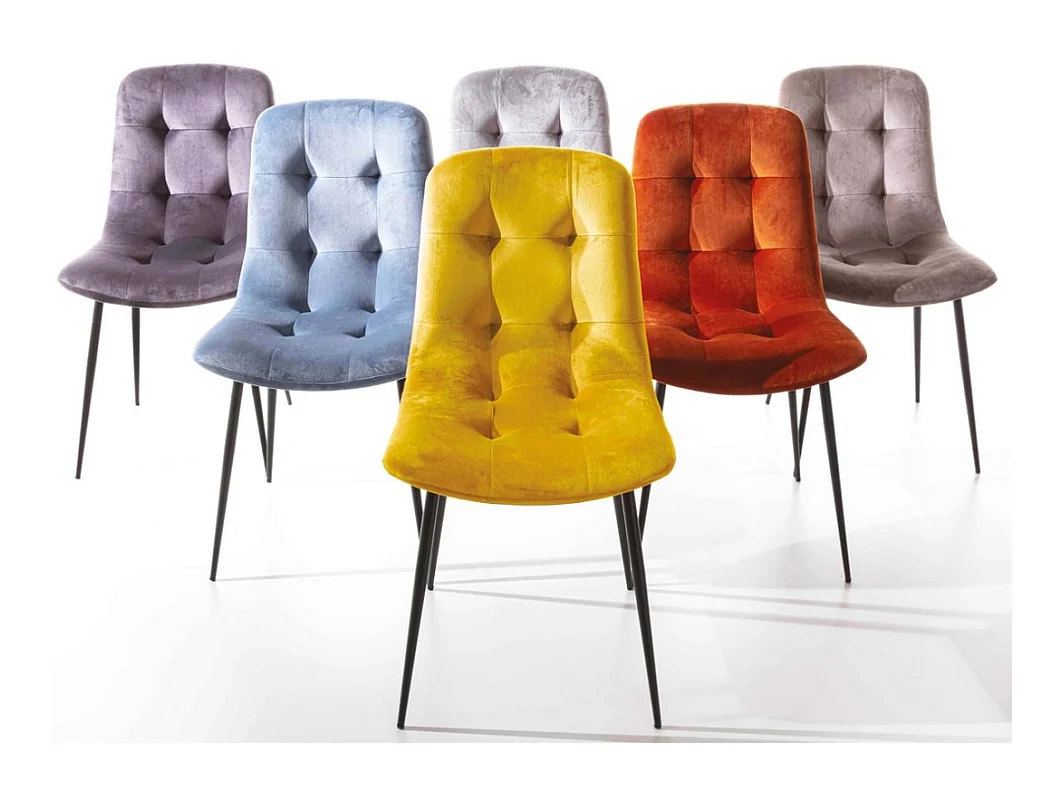 Chaise design velours capitonné et métal noir Karaz - Lot de 4-Couleur Brique