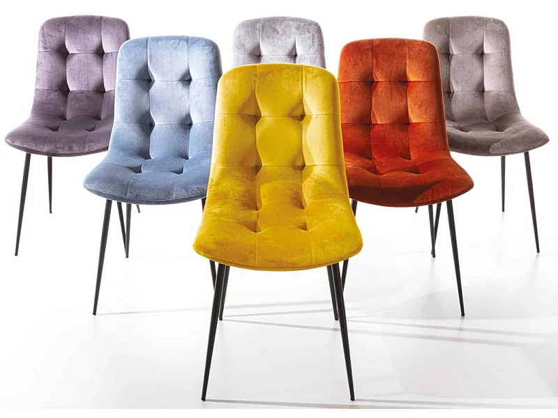 Chaise design velours capitonné et métal noir Karaz - Lot de 4-Couleur Beige clair