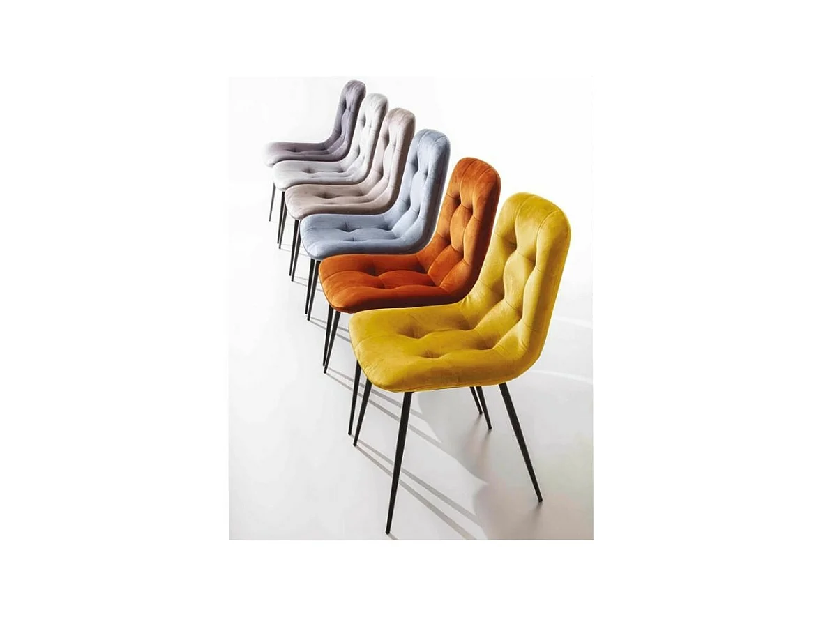 Chaise design velours capitonné et métal noir Karaz - Lot de 4-Couleur Beige clair