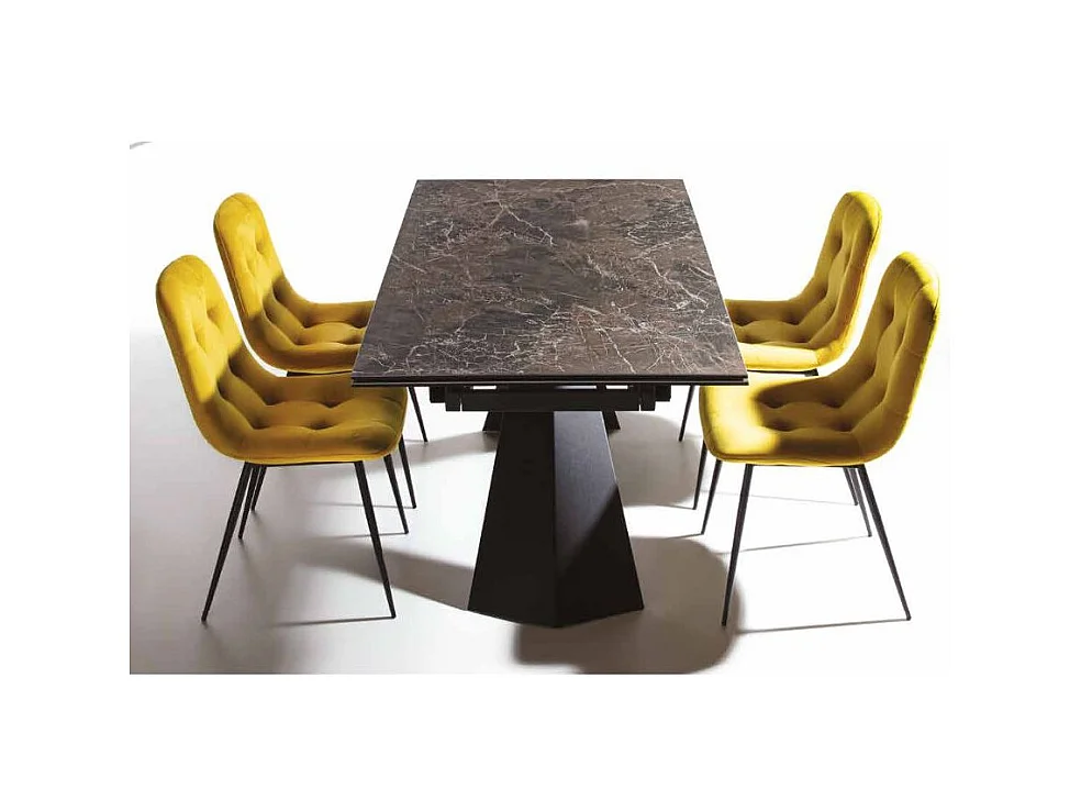 Chaise design velours capitonné et métal noir Karaz - Lot de 4-Couleur Beige clair