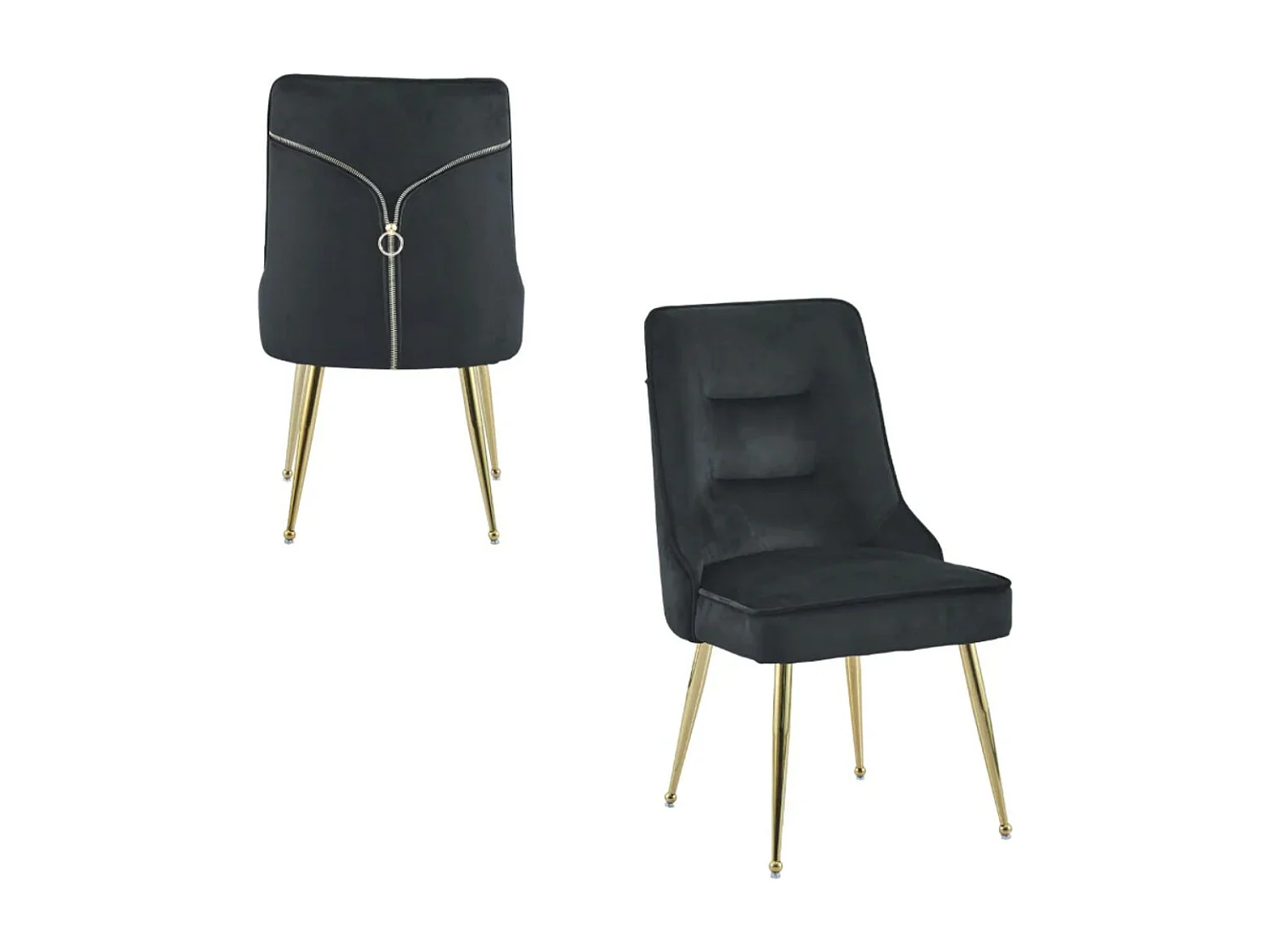 Chaise originale velours et pieds métal doré Farma - Lot de 2-Couleur Noir