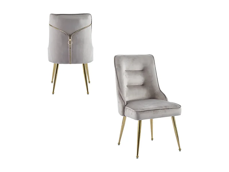 Chaise originale velours et pieds métal doré Farma - Lot de 2-Couleur Gris clair