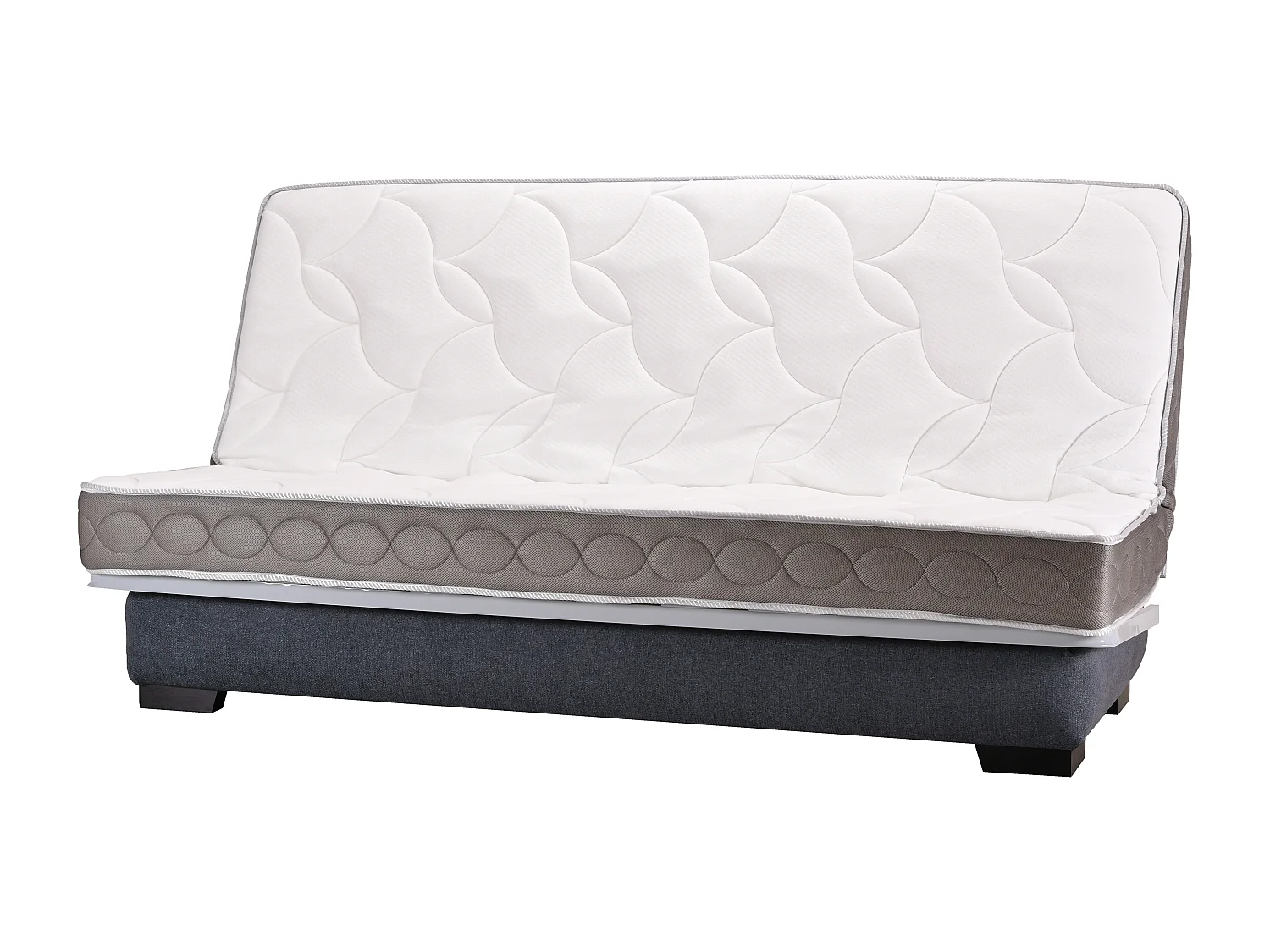 Banquette clic clac tissu 130x190 matelas Starbed 13cm avec coffre de rangement Raka-Couleur Bleu canard