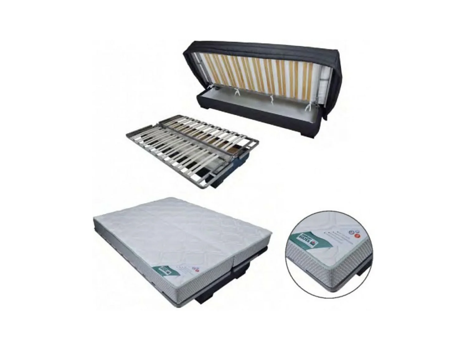 Canapé clic clac tissu avec rangement matelas Bultex 20cm Sabor 193cm-Couleur Marron Foncé