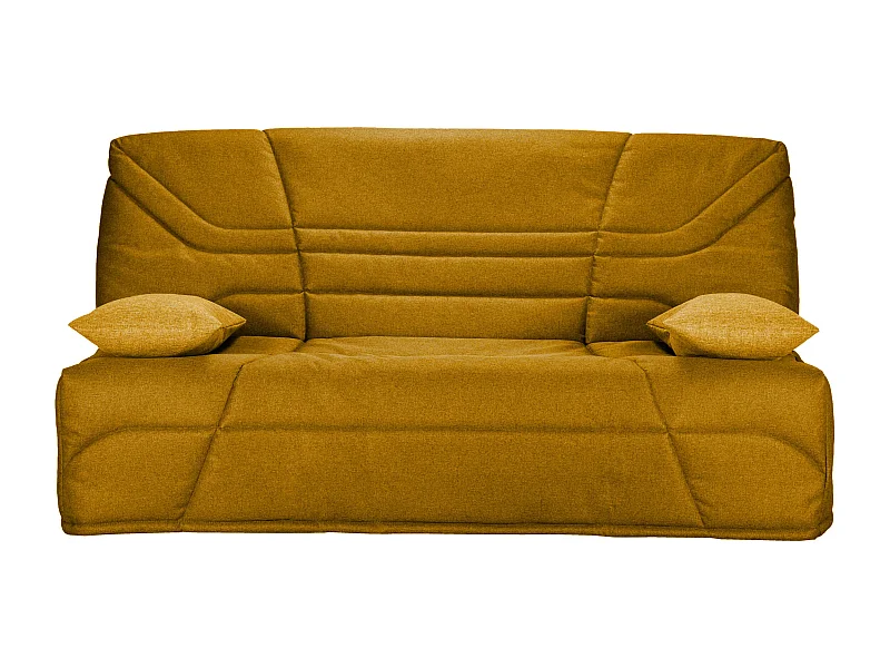 Banquette clic clac tissu 130x190 matelas Starbed 13cm avec coffre de rangement Raka-Couleur Jaune ambre