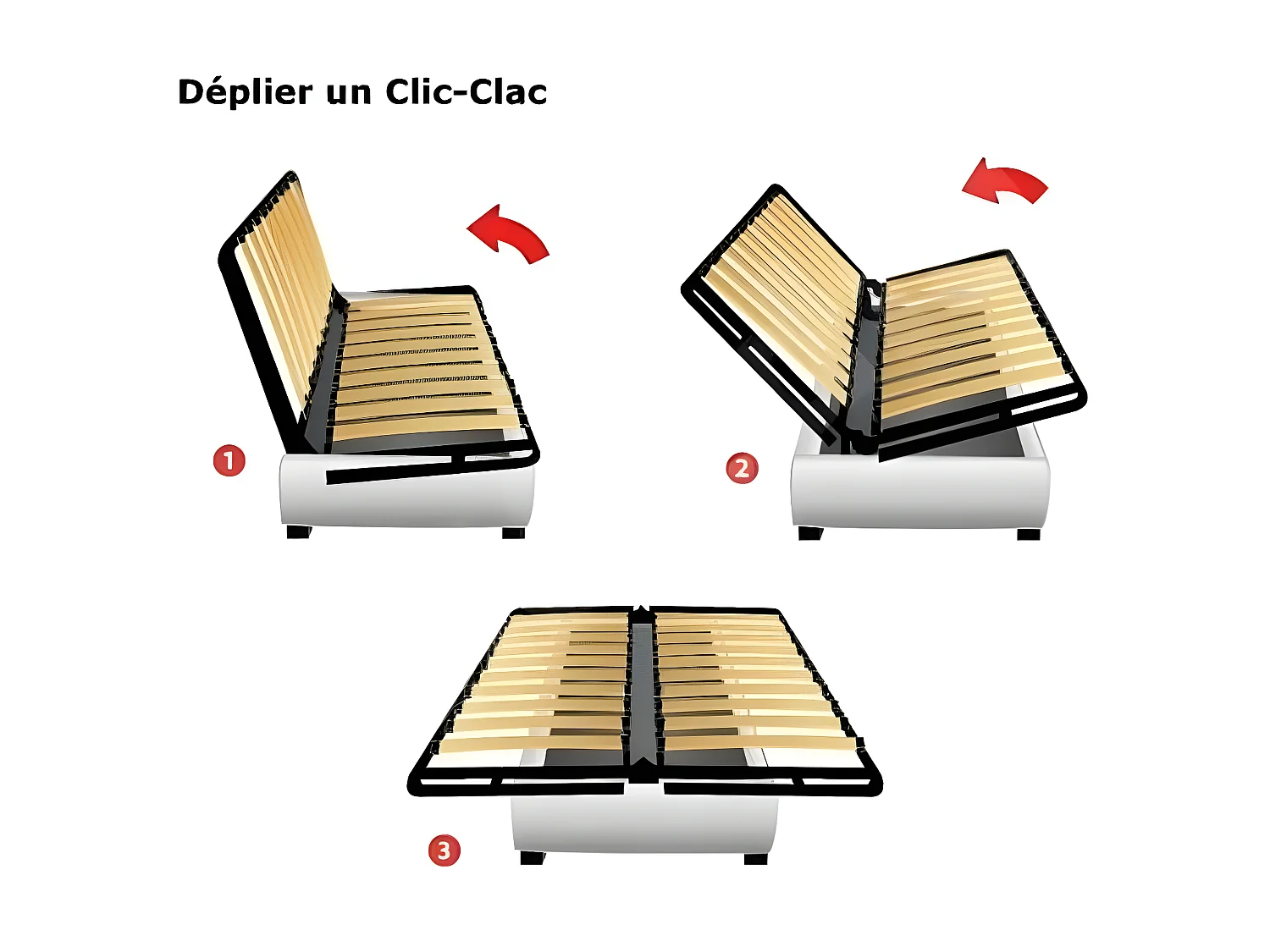 Banquette clic clac tissu 130x190 matelas Starbed 13cm avec coffre de rangement Raka-Couleur Rouge