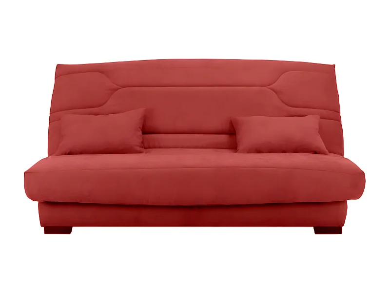 Canapé clic clac tissu avec rangement matelas Bultex 15cm Balkoa 207cm-Couleur Rouge cerise