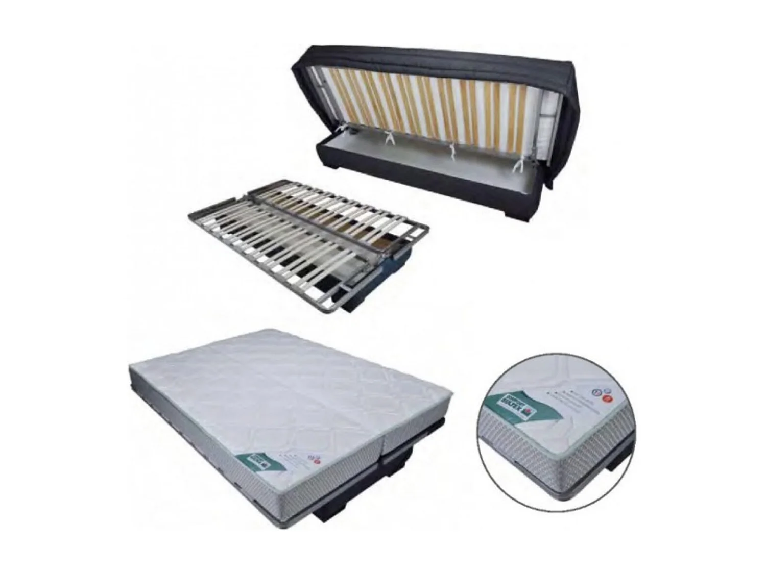 Canapé clic clac tissu avec rangement matelas Bultex 20cm Sabor 193cm-Couleur Bleu foncé