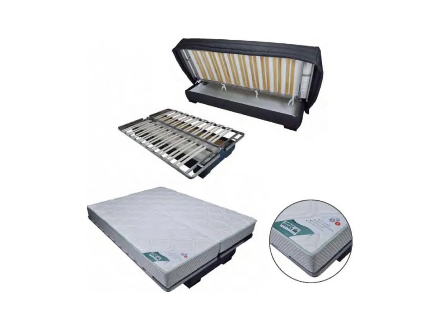 Canapé clic clac tissu avec rangement matelas Bultex 20cm Sabor 193cm-Couleur Bleu foncé