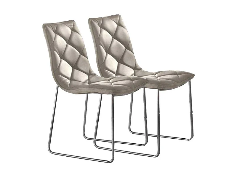 Chaise polyuréthane façon cuir capitonné Darkia- Lot de 2-Couleur Beige clair