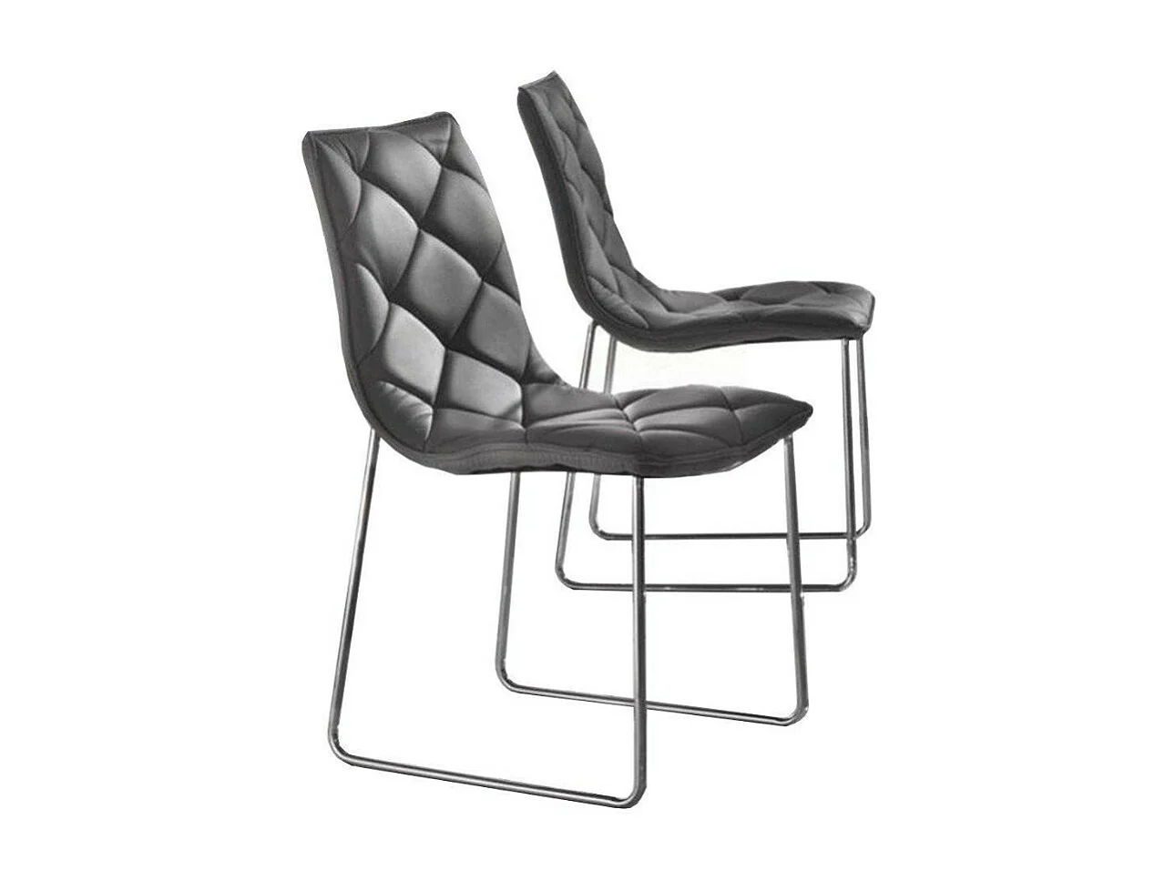 Chaise polyuréthane façon cuir capitonné Darkia- Lot de 2-Couleur Beige clair