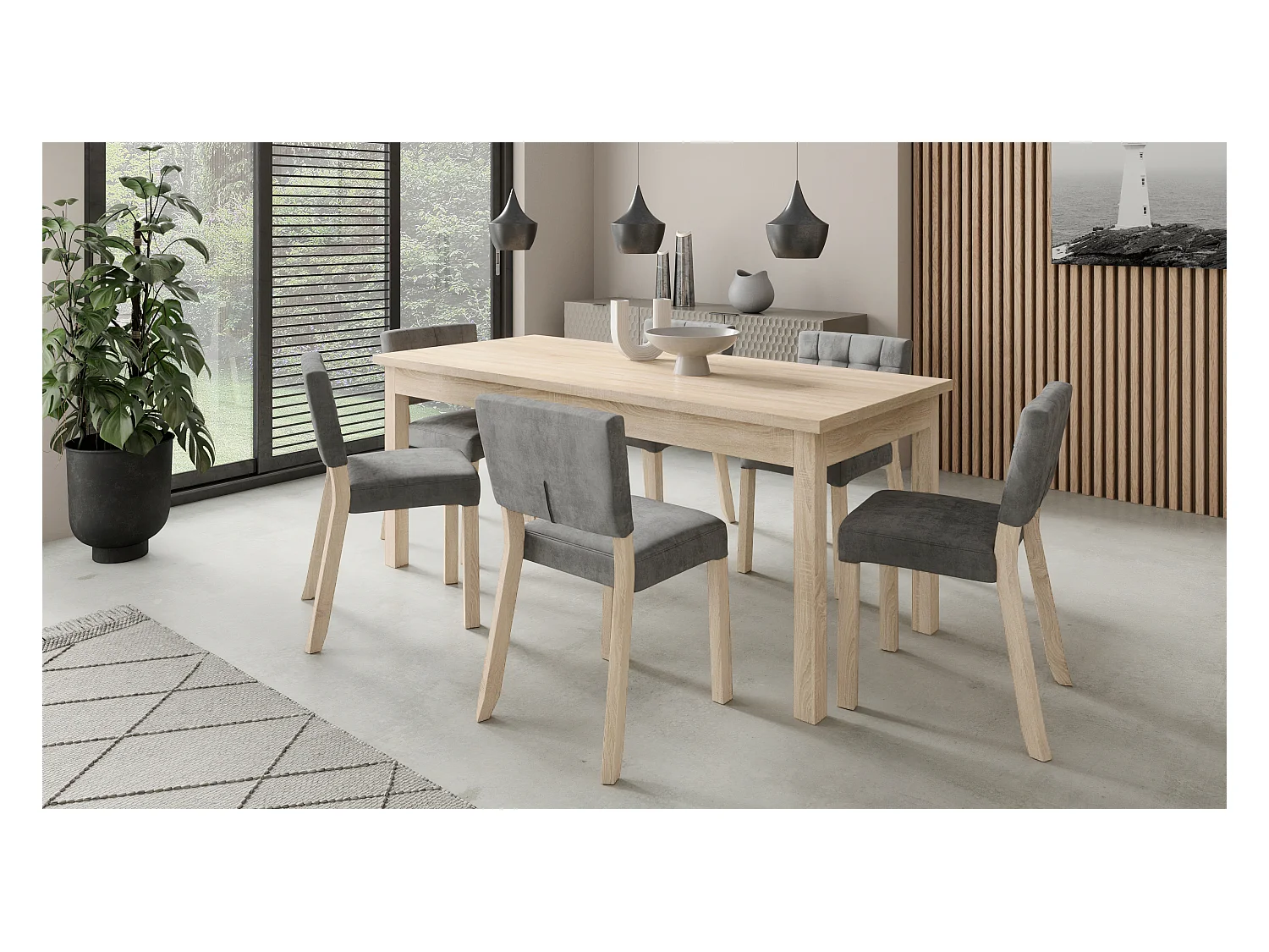 Chaise moderne en bois clair de sonoma et tissu au choix Kloba-Tissu 27107