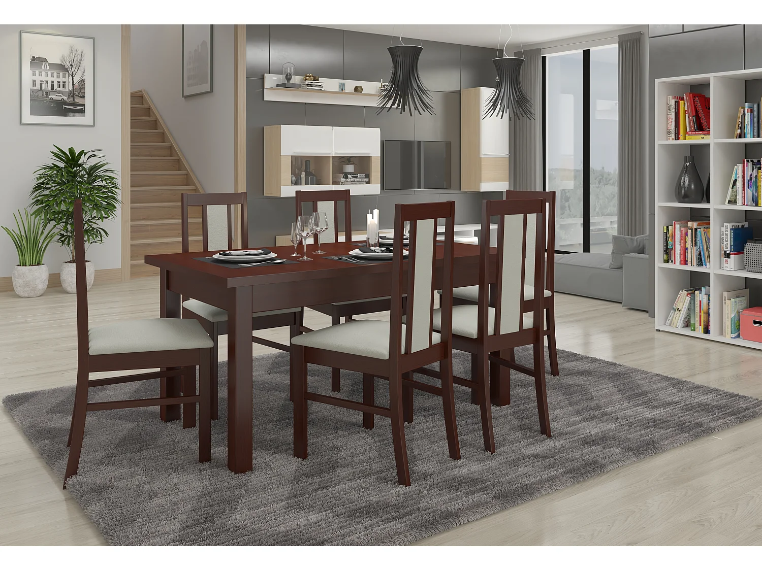 Chaise bois Noyer foncé et tissu Louiza-Tissu 27112