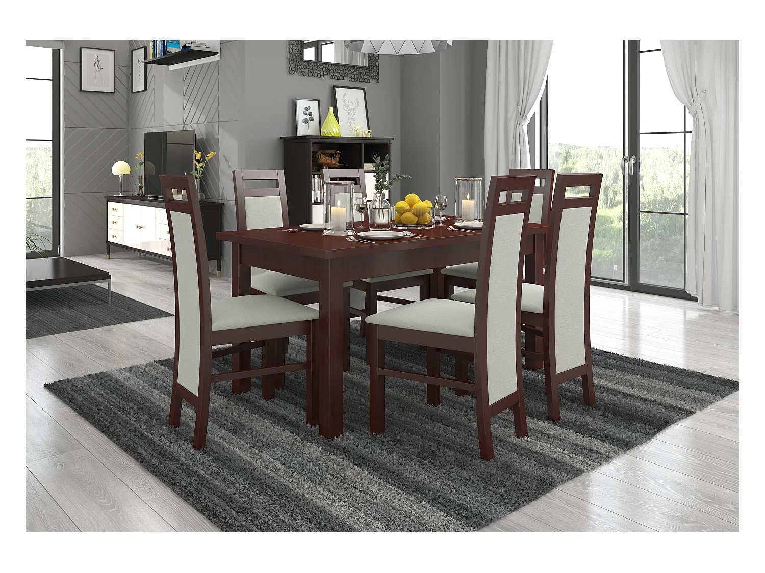 Stoel donker notenhout en stof stof 34 kleuren Mouka-Stof 27114