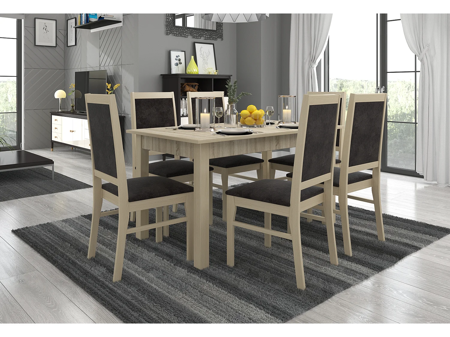 Chaise bois clair de sonoma et tissu Klarika-Tissu 27104