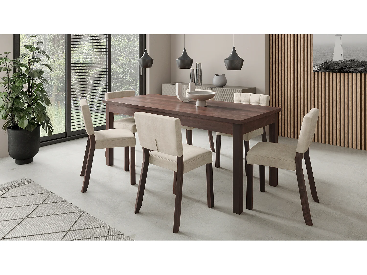 Chaise moderne en bois Noyer foncé et tissu au choix Kloba-Tissu 27103