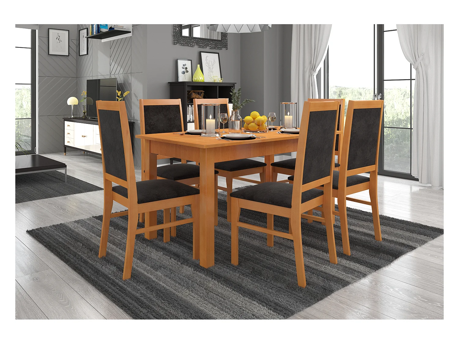 Chaise bois clair de hêtre et tissu Klarika-Tissu 27108