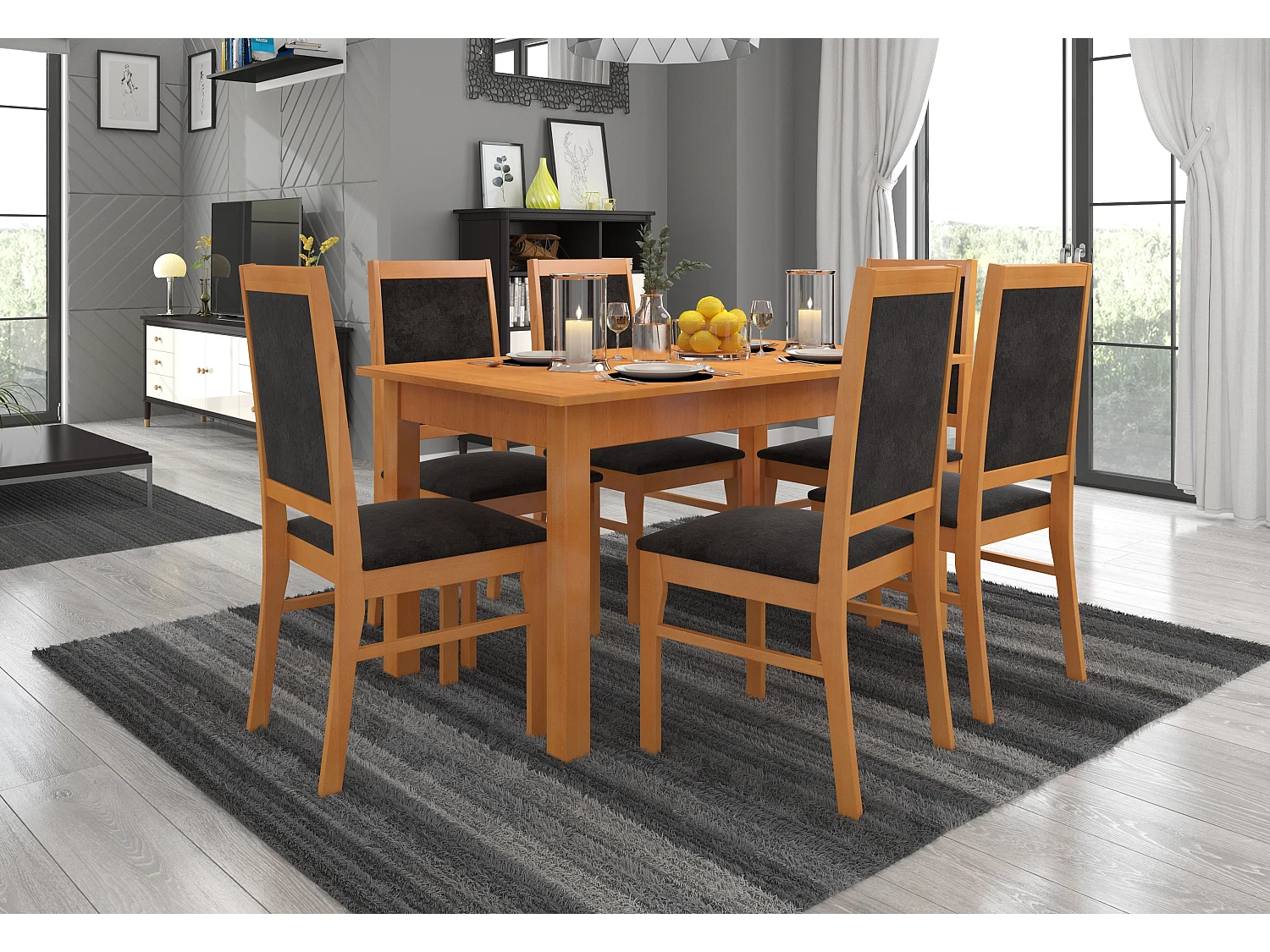 Chaise bois clair de hêtre et tissu Klarika-Tissu 27112