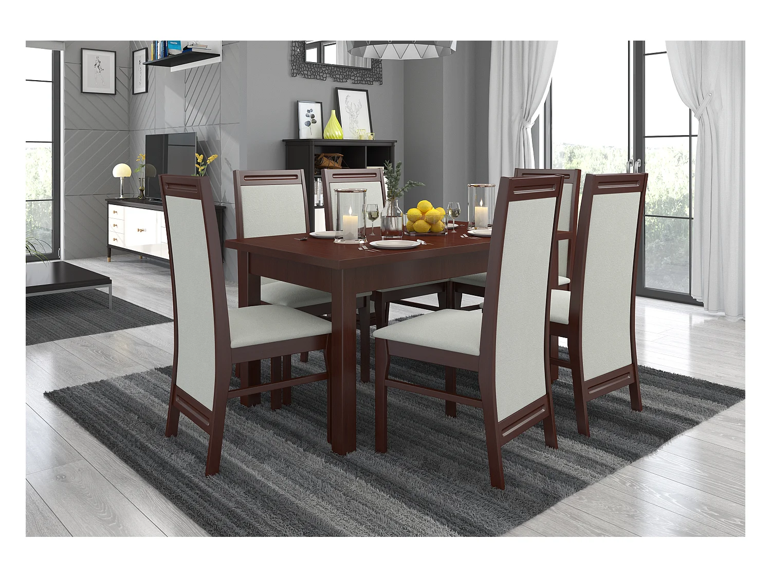 Donker notenhouten stoel en 34 kleuren Komba stof-Stof 27112