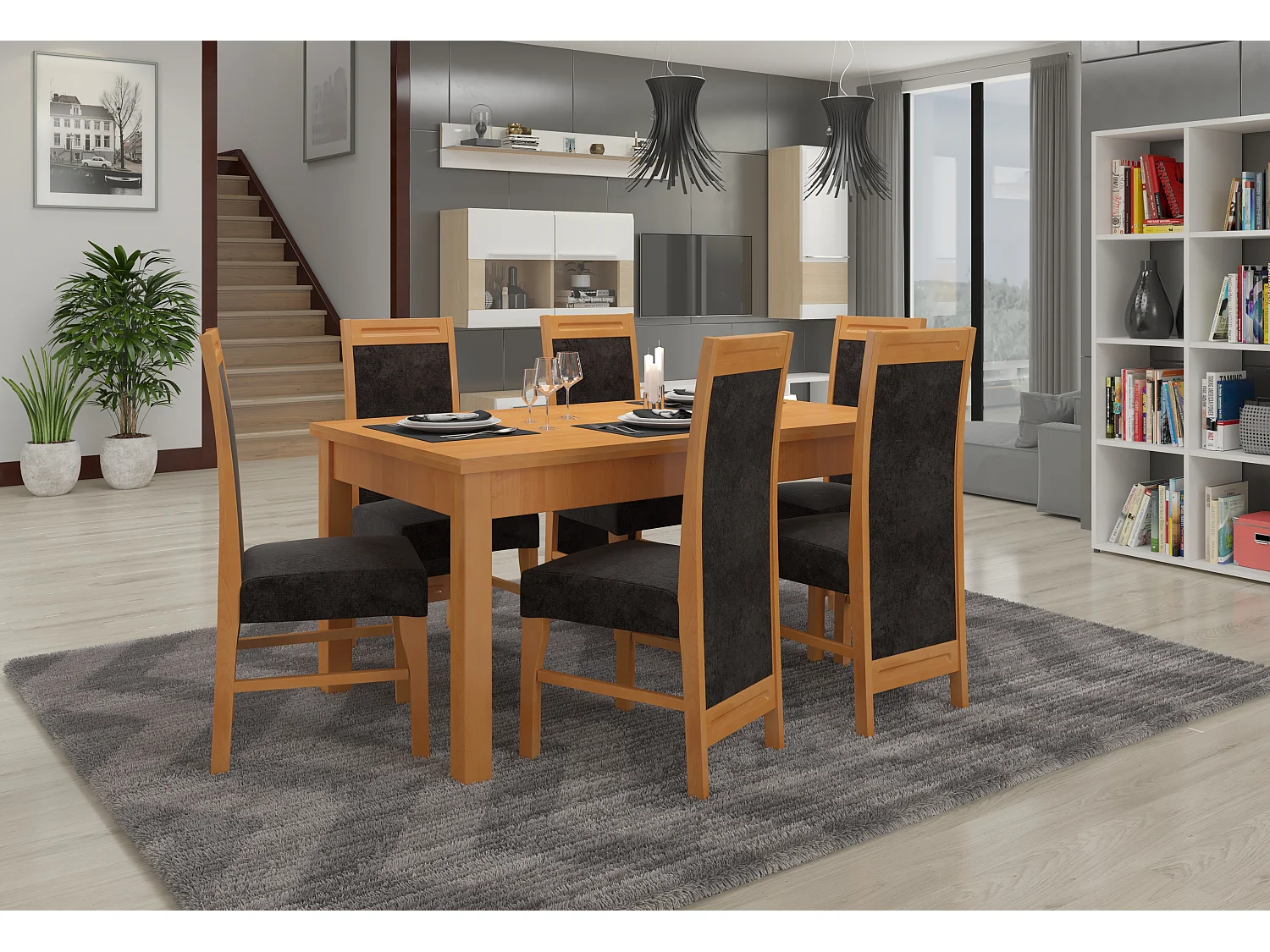 Chaise bois clair de hêtre et tissu Valka-Tissu 27117