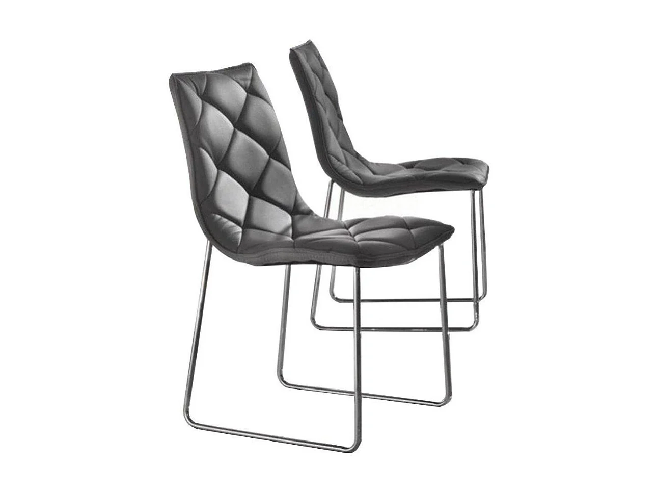 Chaise polyuréthane façon cuir capitonné Darkia- Lot de 2-Couleur Gris