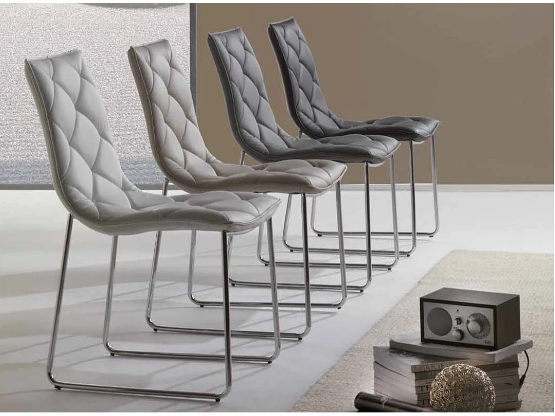 Chaise polyuréthane façon cuir capitonné Darkia- Lot de 2-Couleur Gris