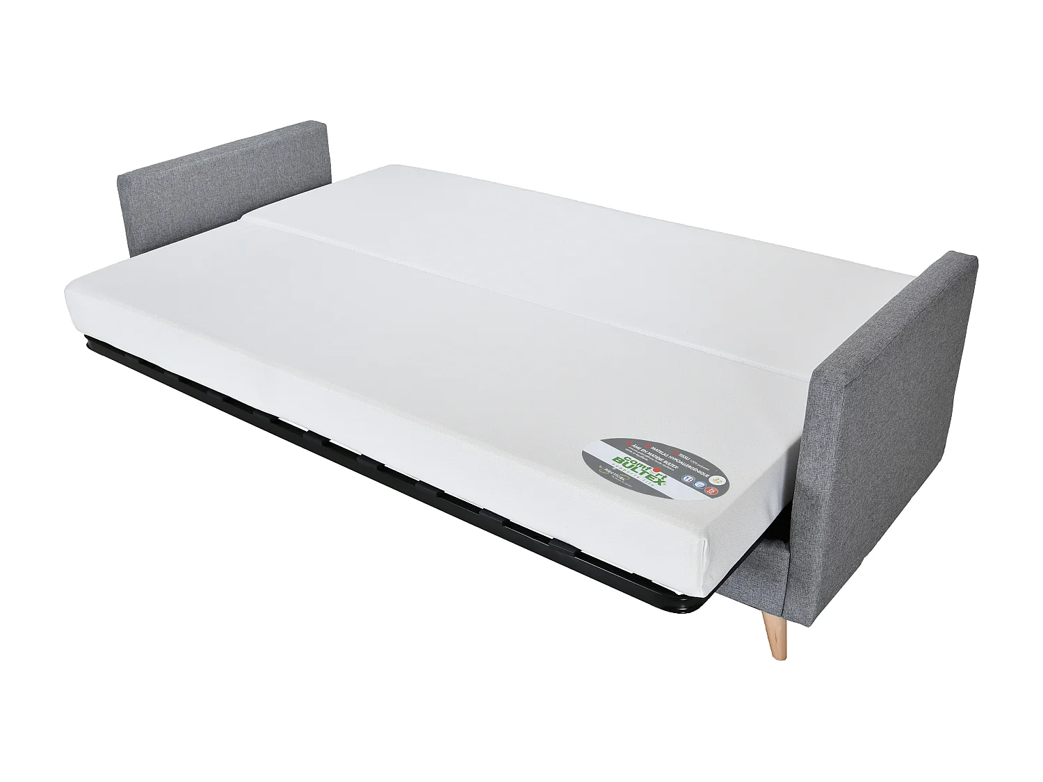 Banquette clic clac tissu 130x190 matelas Bultex 14cm avec rangement Balia-Couleur Gris