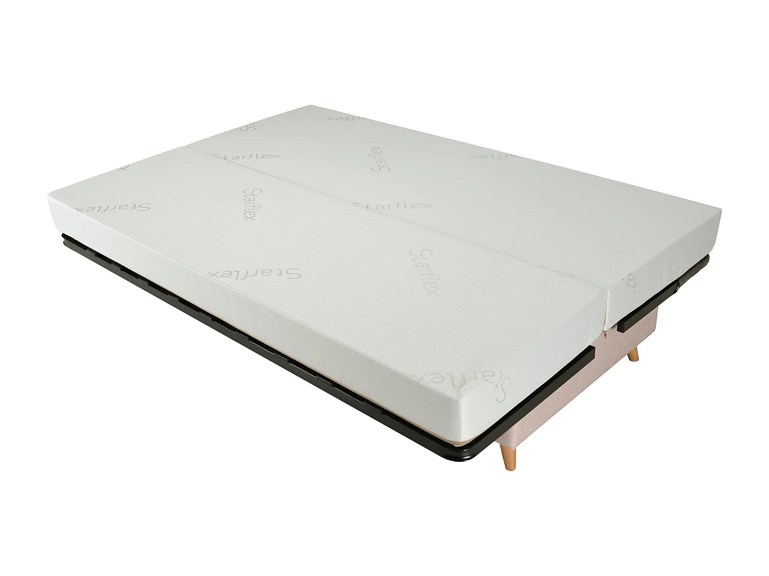 Banquette Clic-clac tissu 130x190 matelas Starflex 13cm avec rangement Kalix-Couleur Bleu canard