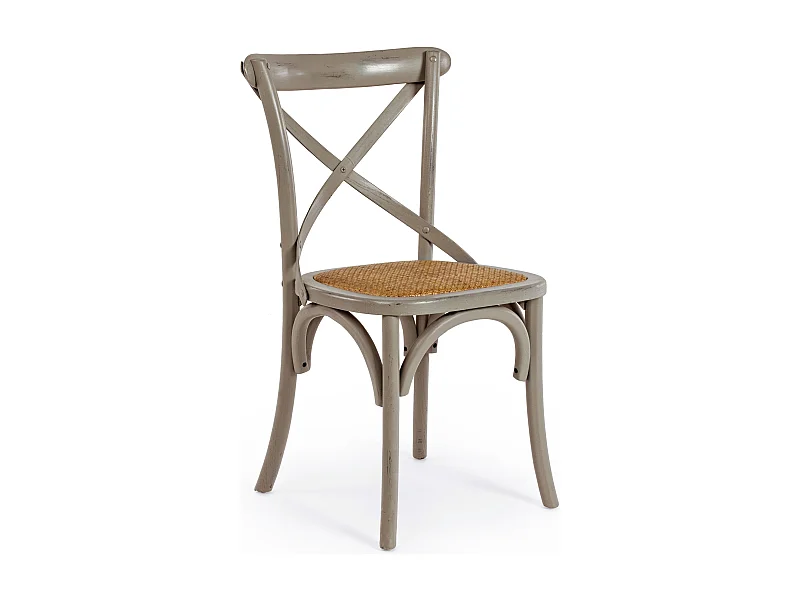 Chaise de cuisine Kiken - Fusion élégante de bois d'orme et rotin-Couleur Gris