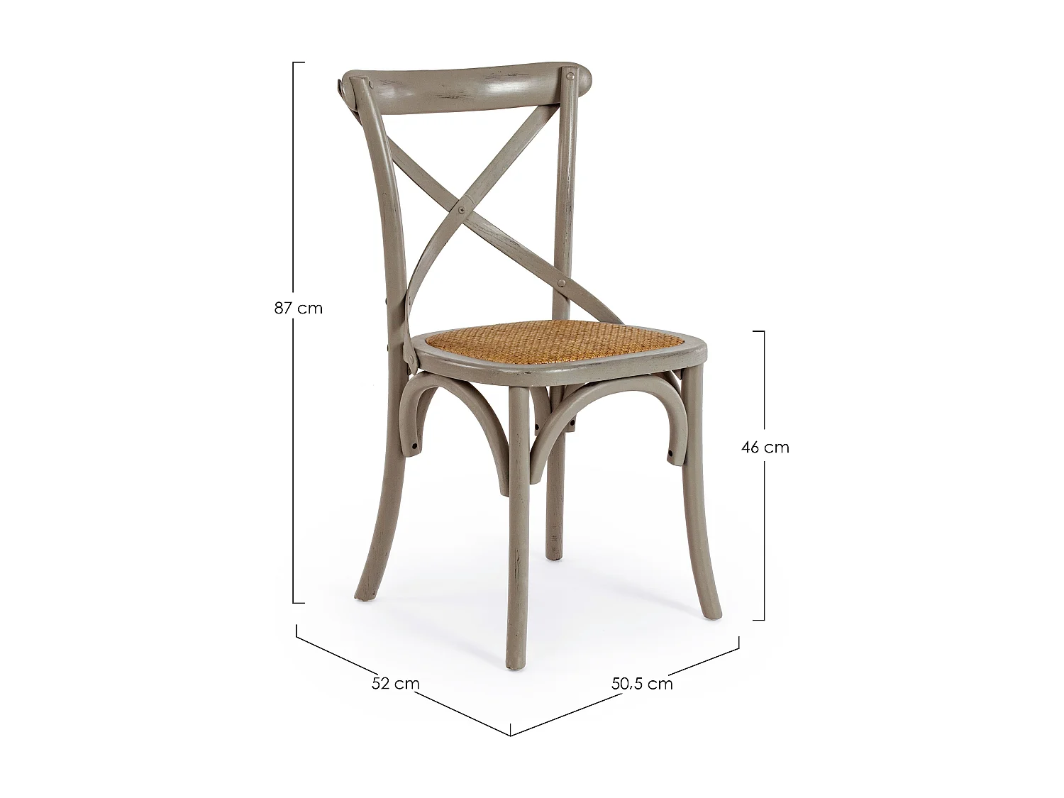 Chaise de cuisine Kiken - Fusion élégante de bois d'orme et rotin-Couleur Gris