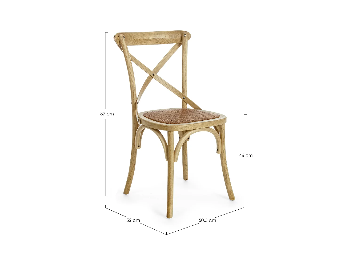 Silla de cocina Kiken - Elegante fusión de madera de olmo y ratán-Color Natural