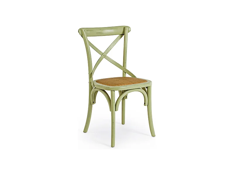 Silla de cocina Kiken - Elegante fusión de madera de olmo y ratán-Color Verde