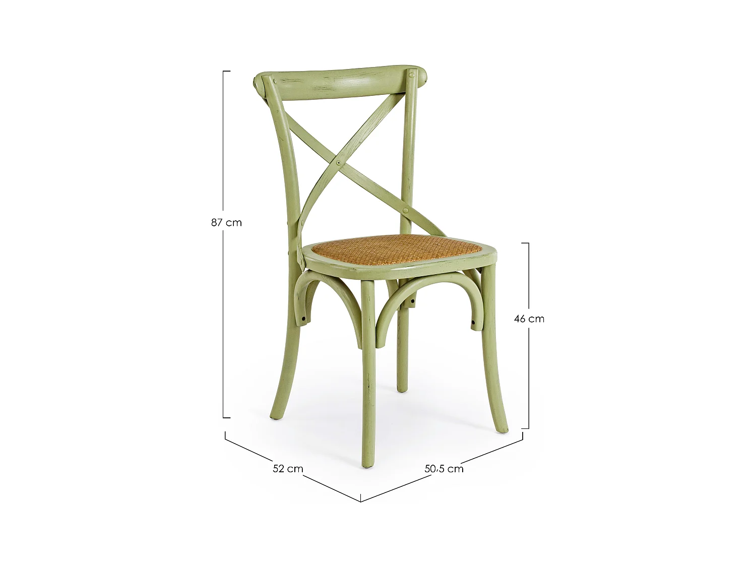 Silla de cocina Kiken - Elegante fusión de madera de olmo y ratán-Color Verde