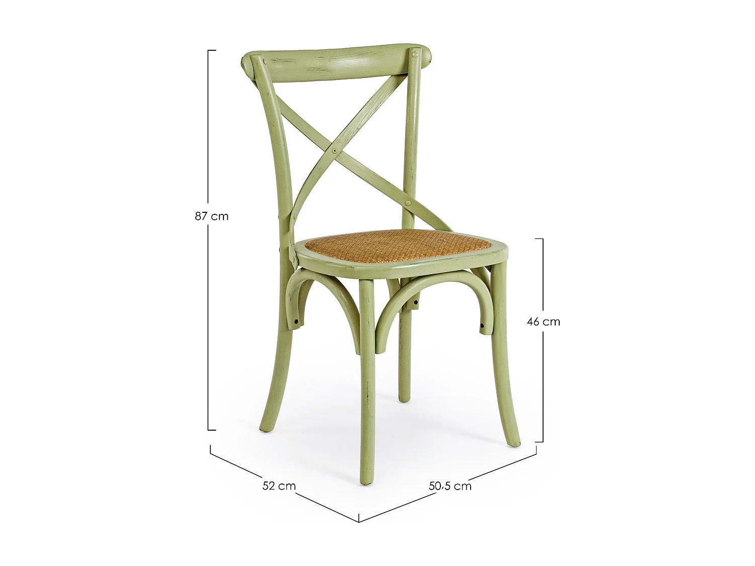 Silla de cocina Kiken - Elegante fusión de madera de olmo y ratán-Color Verde
