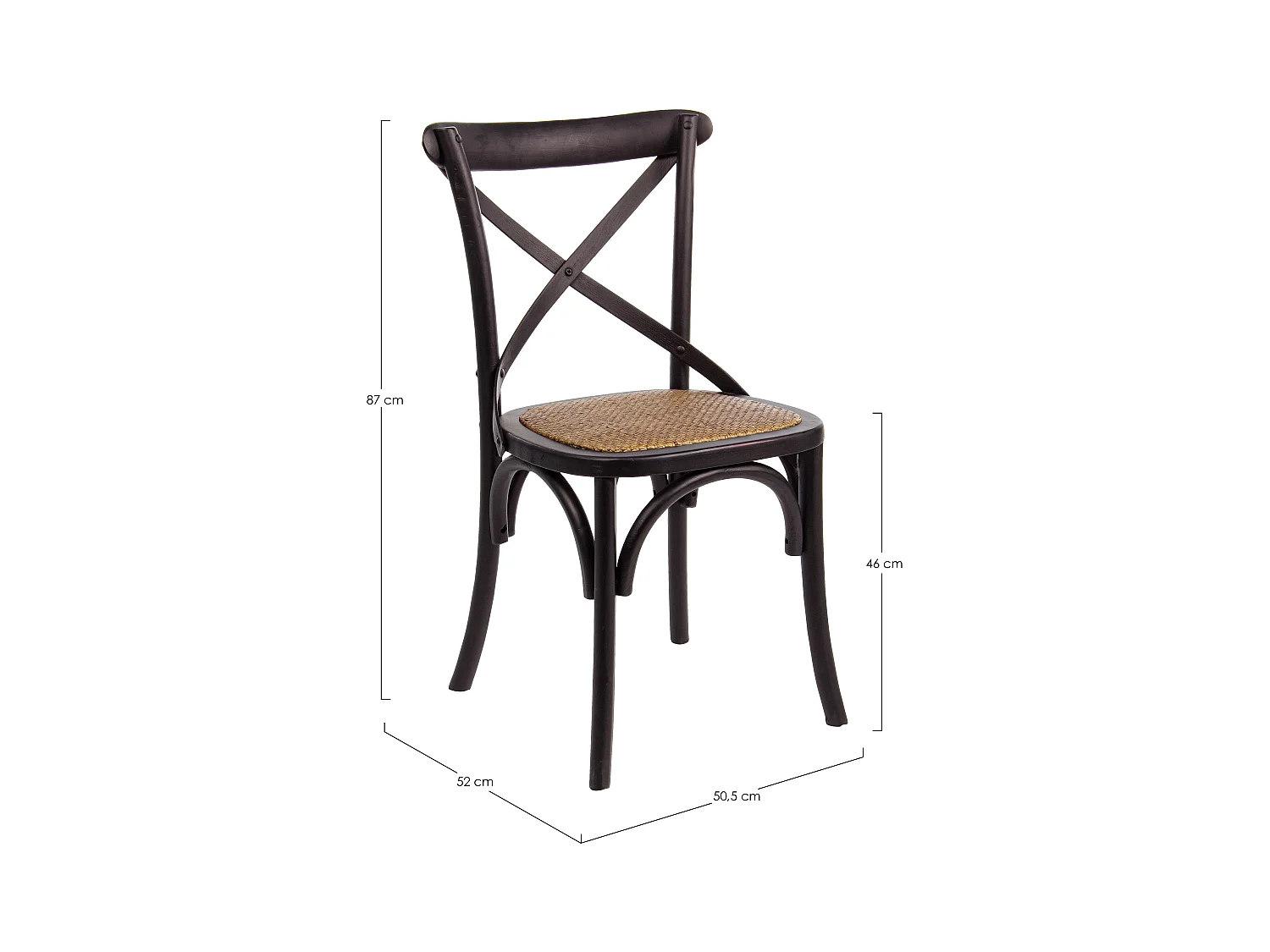 Silla de cocina Kiken - Elegante fusión de madera de olmo y ratán-Color Negro