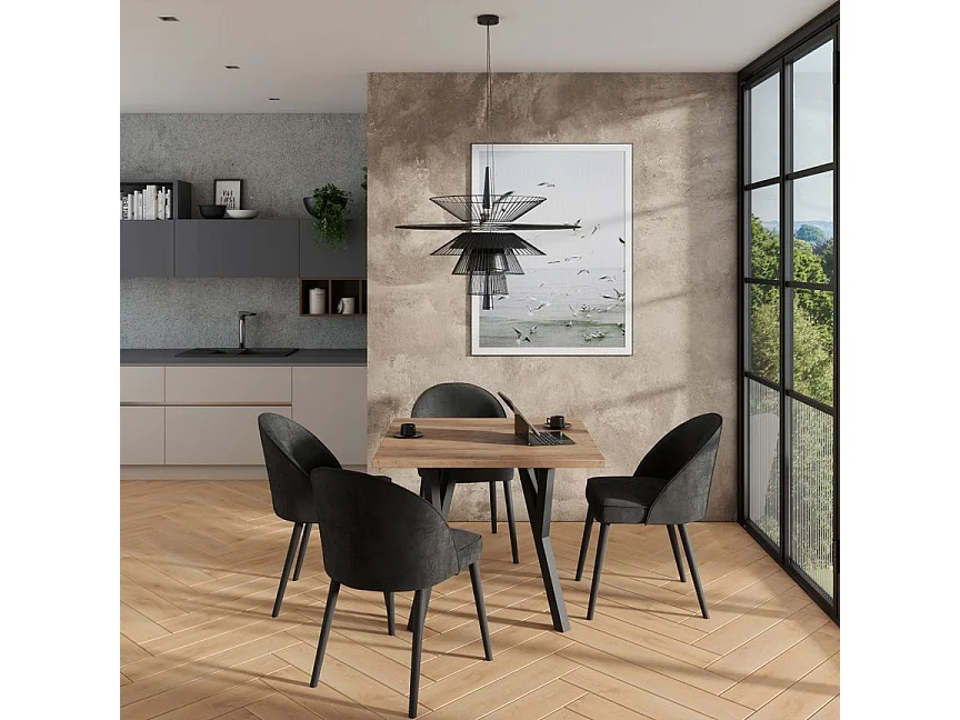 Chaise moderne en bois noir de hêtre et tissu au choix Luna-Tissu 27123