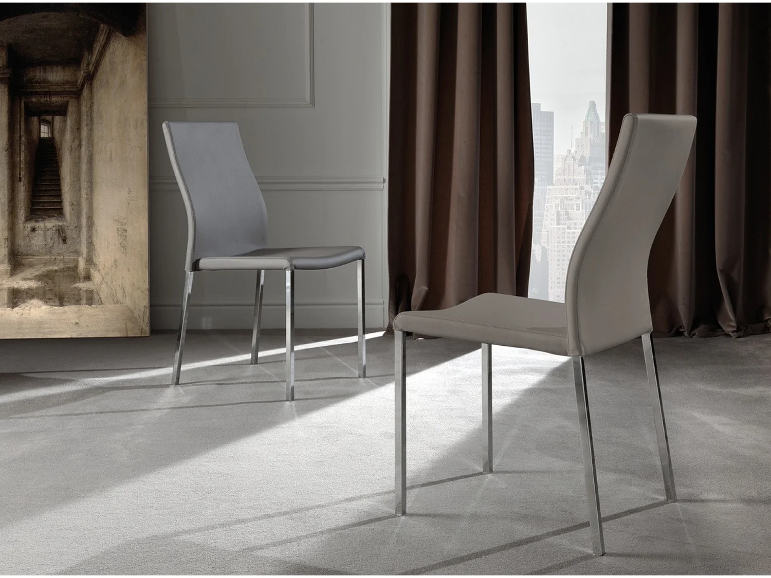 Chaise classique en faux cuir Lenaza - Lot de 4-Couleur Beige clair