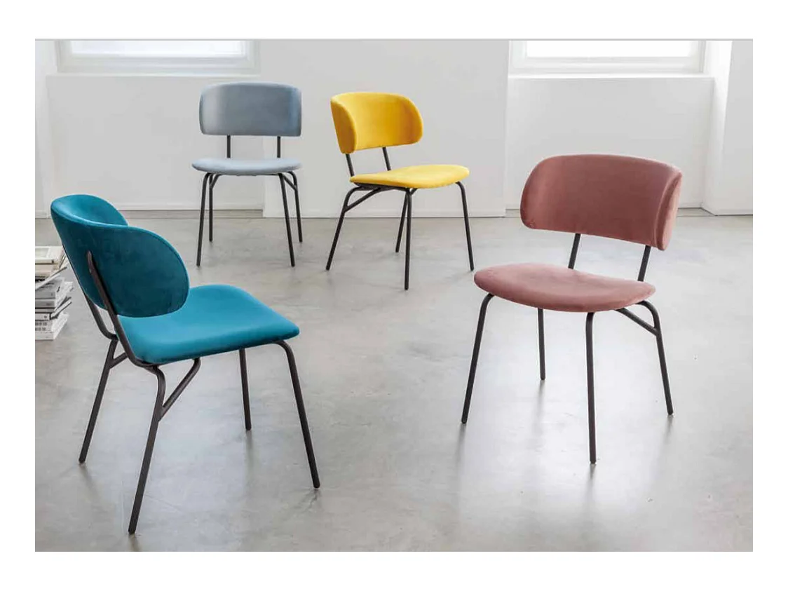Chaise design velours et métal noir laqué Leona - Lot de 2-Couleur Brique
