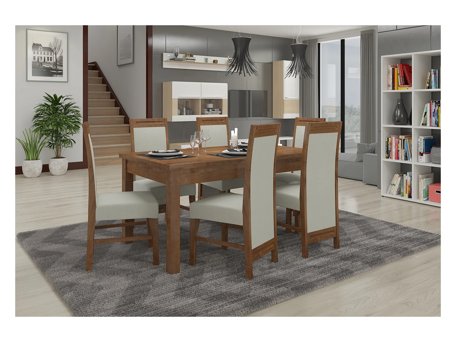 Bruine houten stoel en stof 34 kleuren naar keuze uit Valka-Stof 27112