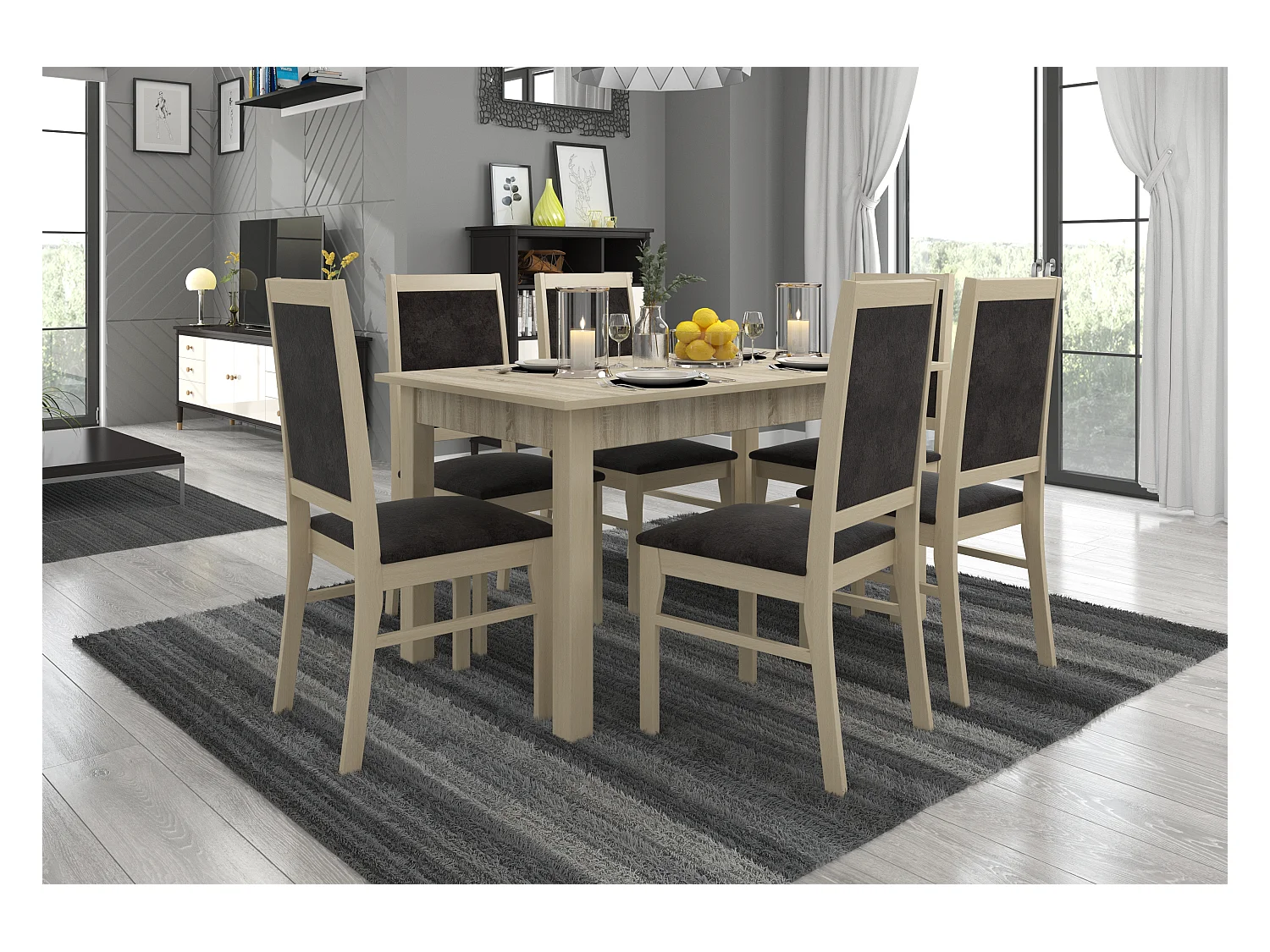 Chaise bois clair de sonoma et tissu Klarika-Tissu 27133