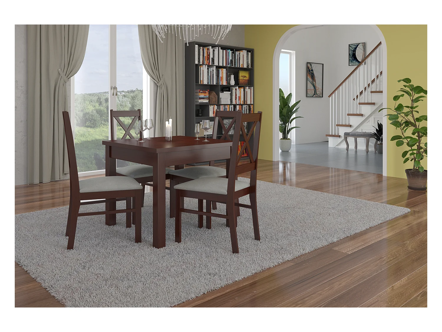 Chaise bois Noyer foncé et tissu au choix Opka-Tissu 27108