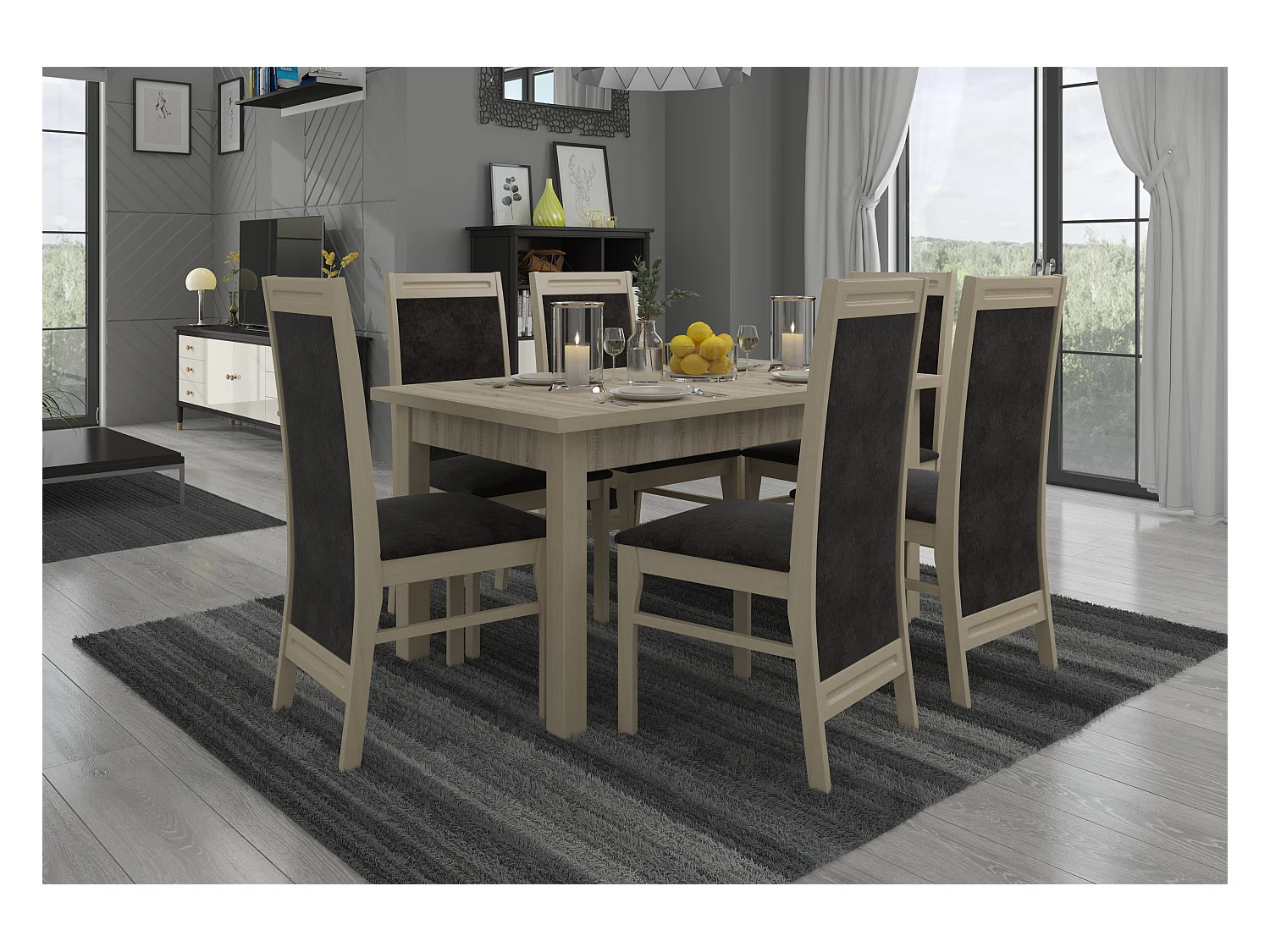 Chaise en bois clair sonoma et tissu Komba-Tissu 27115