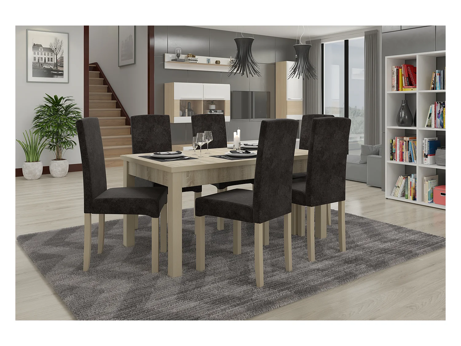 Chaise bois clair sonoma et tissu au choix Zakria-Tissu 27118