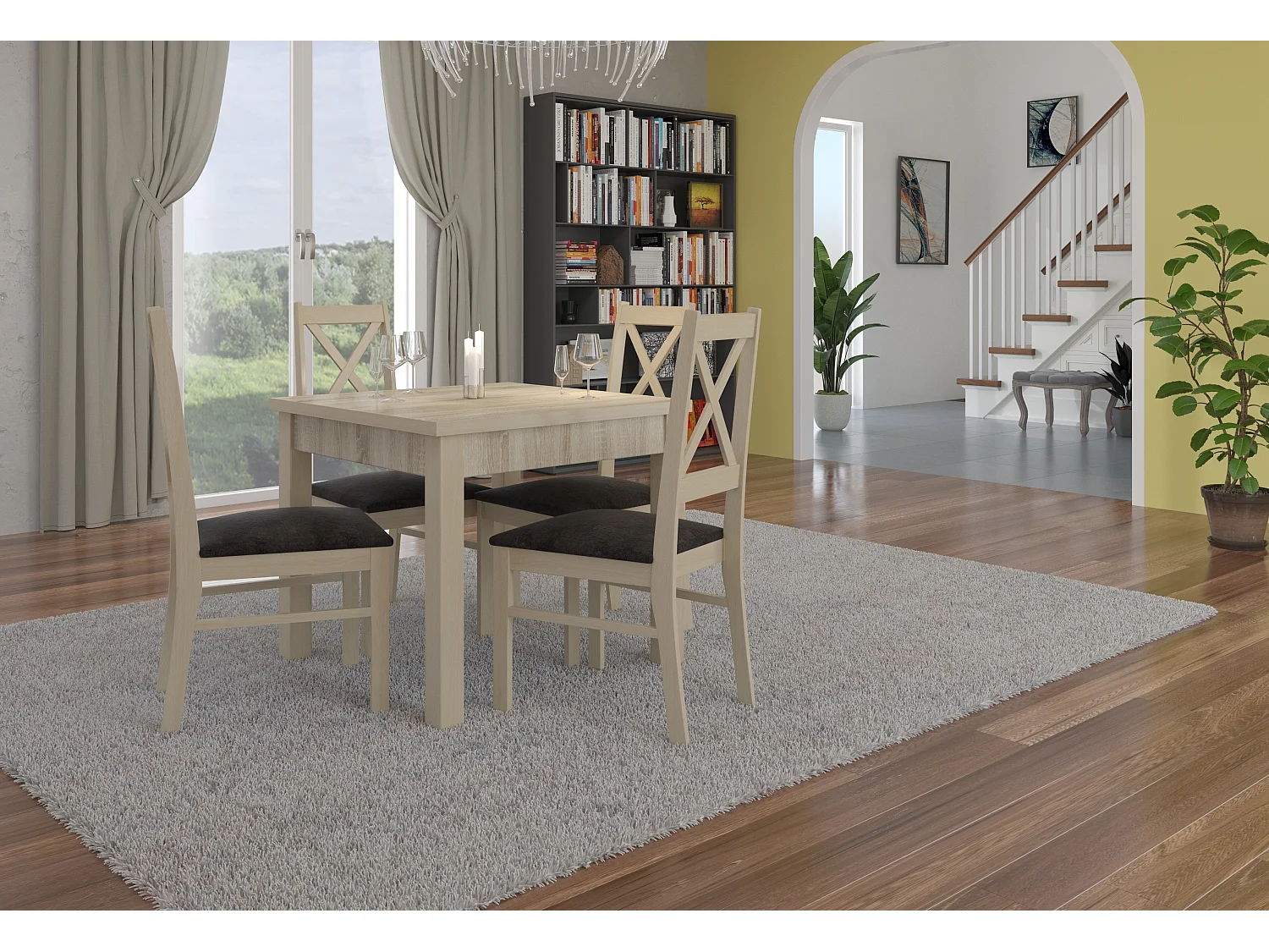 Chaise bois clair sonoma et tissu au choix Opka-Tissu 27128