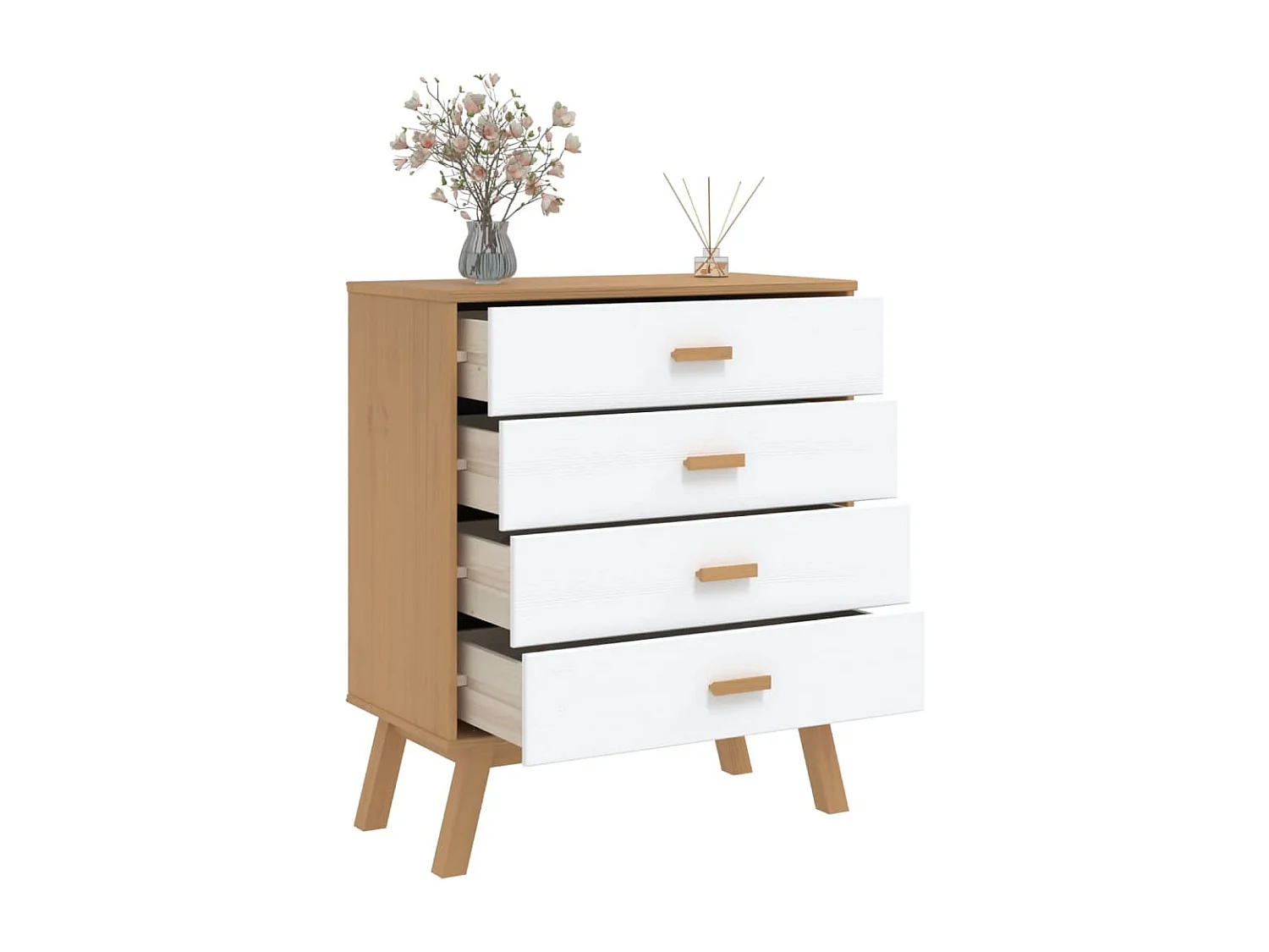 Armoire à tiroirs OLDEN blanc et marron bois de pin solide
