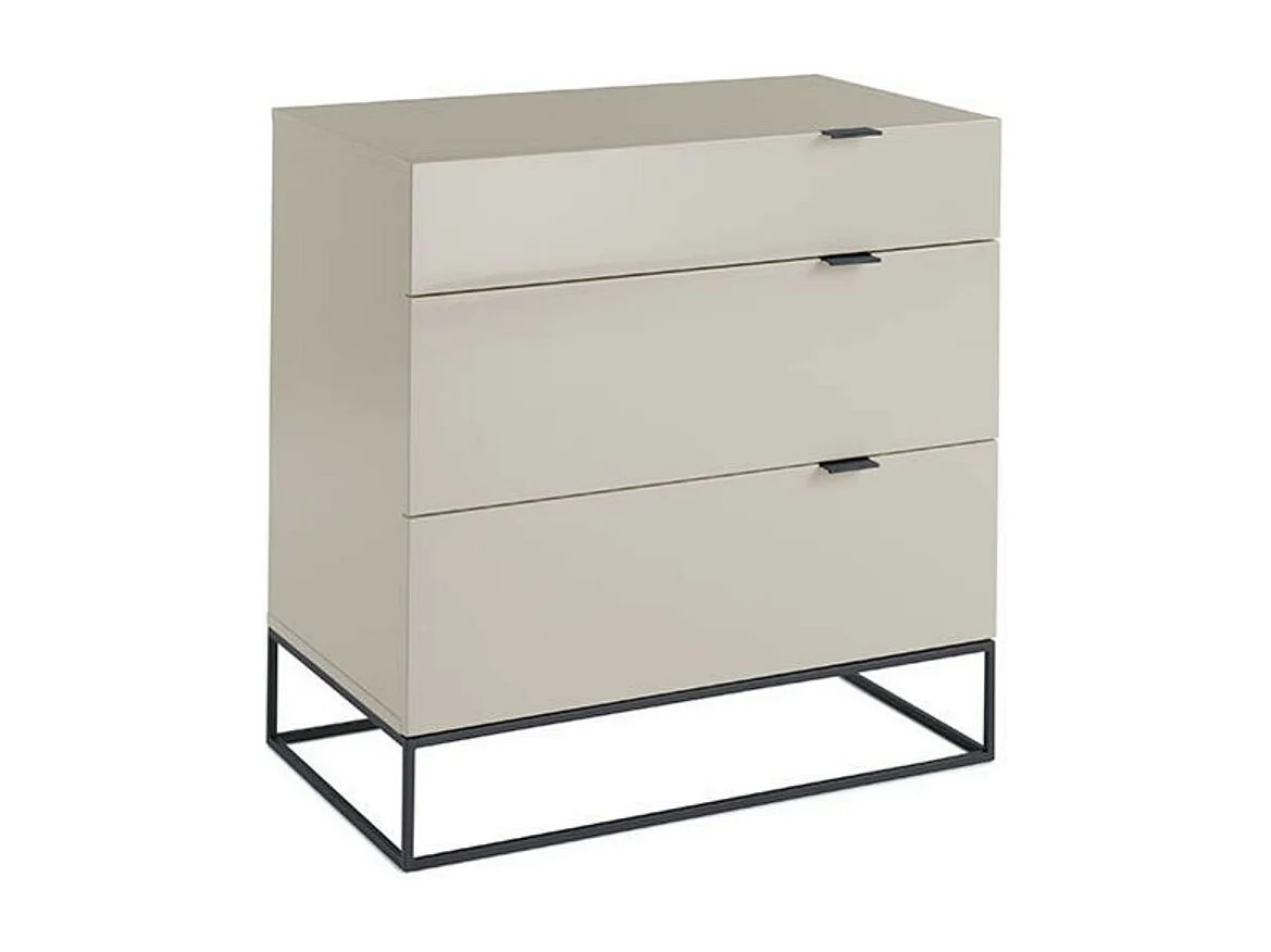 Commode 3 tiroirs bois laqué et acier noir Ciora-Couleur Rouge