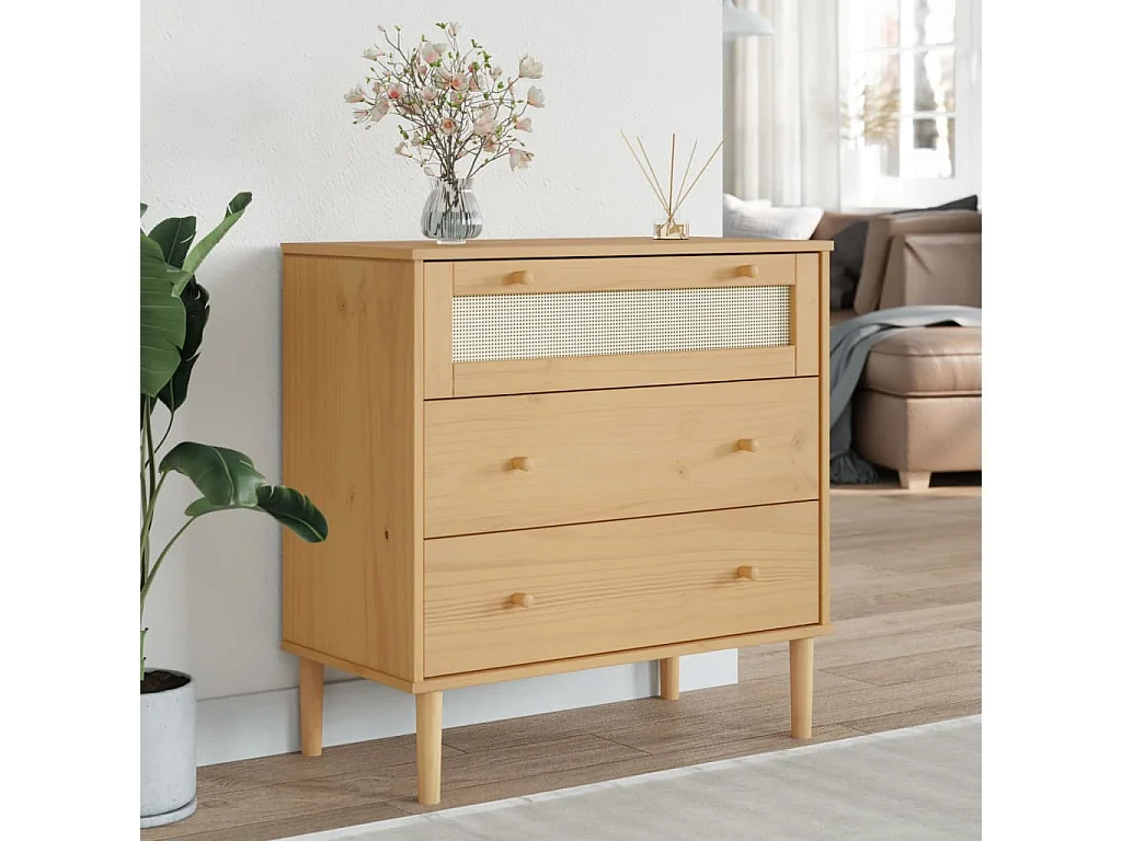 Commode SENJA aspect de rotin marron bois de pin solide