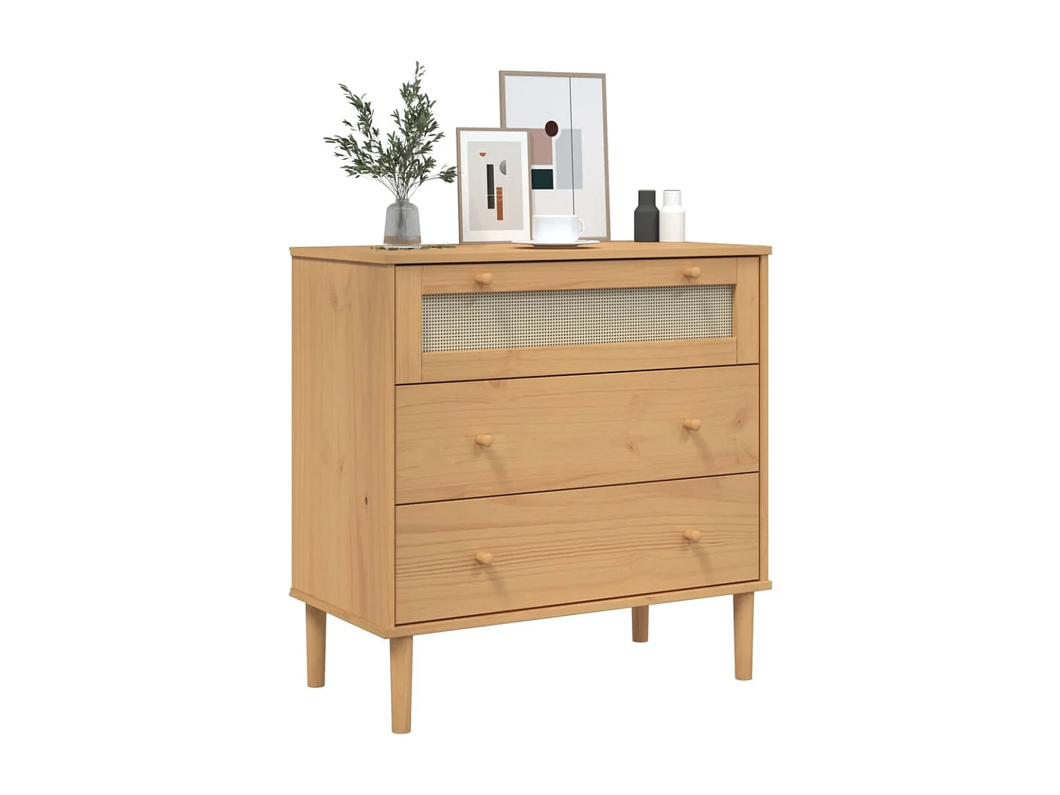 Commode SENJA aspect de rotin marron bois de pin solide