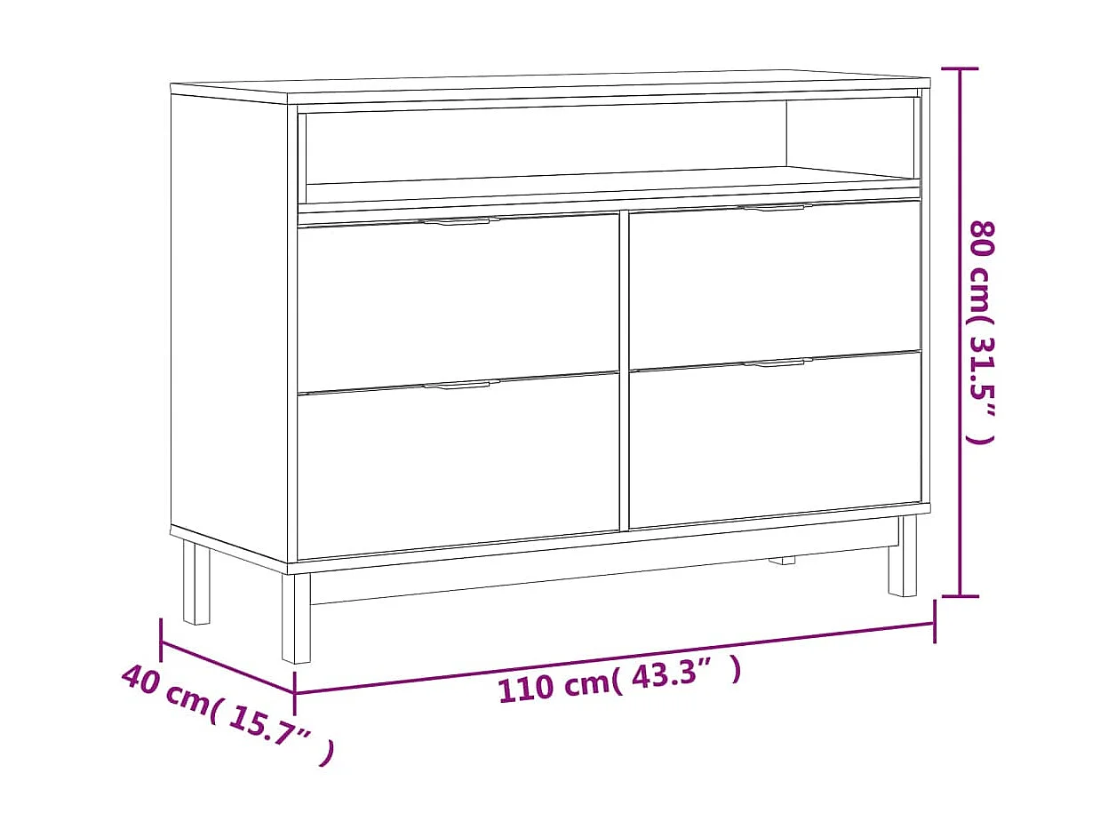Commode FLAM 110x40x80 bois de pin massif