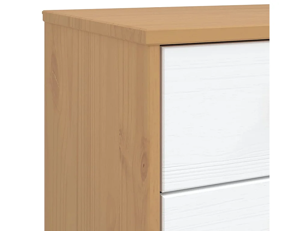 Armoire à tiroirs OLDEN blanc et marron bois de pin solide